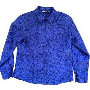 Chico’s Blue Embroidered Zip front Shirt Size Medium